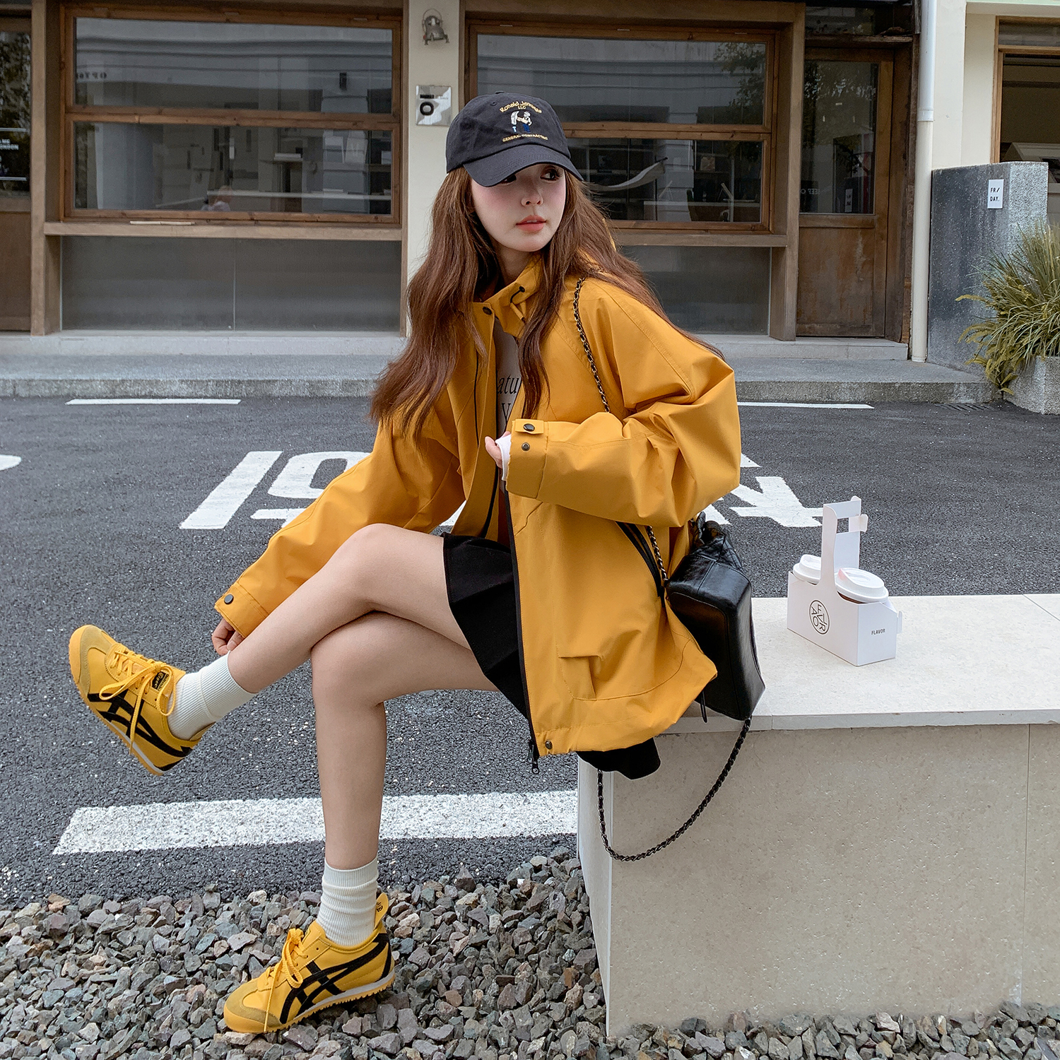 黄色连帽工装外套女春秋2025新款爆款美式复古流行设计感小众夹克,女装短外套,2B154