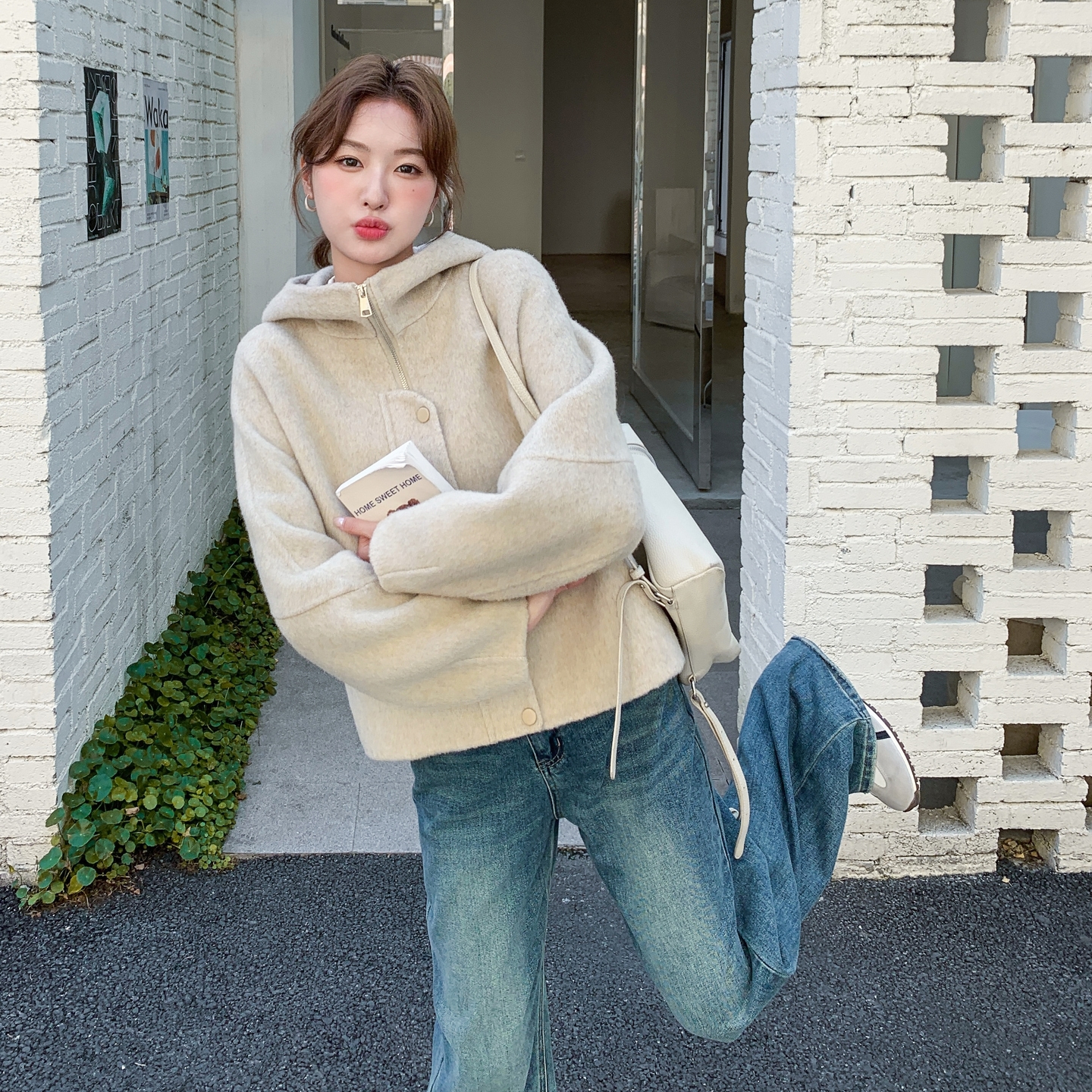 双面羊毛呢大衣短款夹克1C045-H309P255K378,女装毛呢外套,红龙果