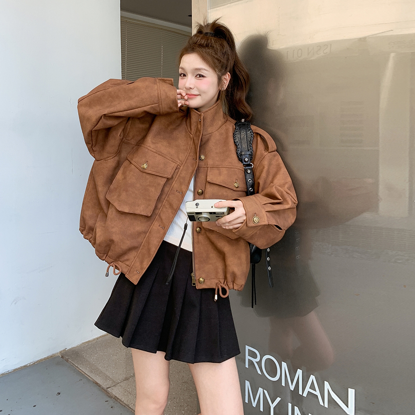 甜酷风休闲气质咖色短外套女春秋2025新款小个子流行爆款超火上衣图片