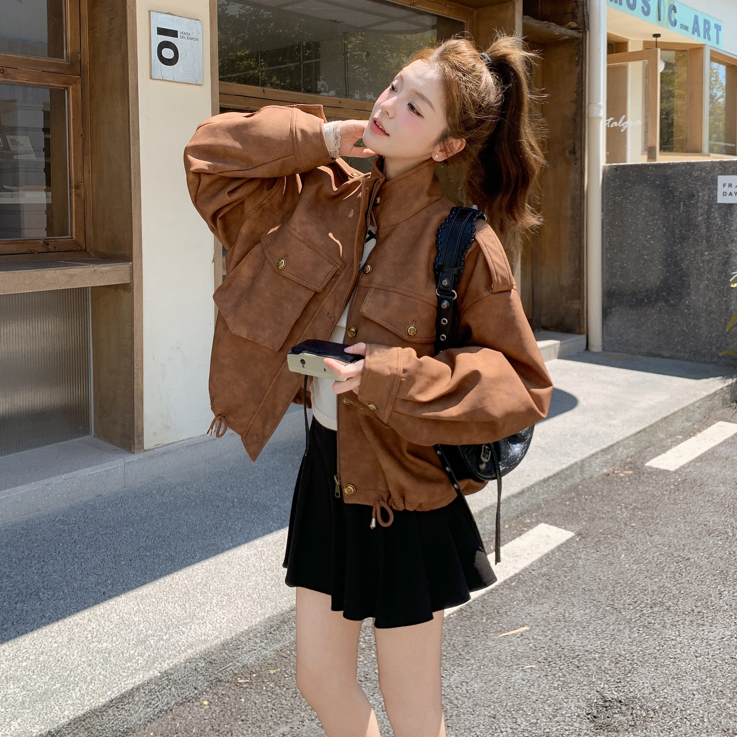 甜酷风休闲气质咖色短外套女春秋2025新款小个子流行爆款超火上衣图片