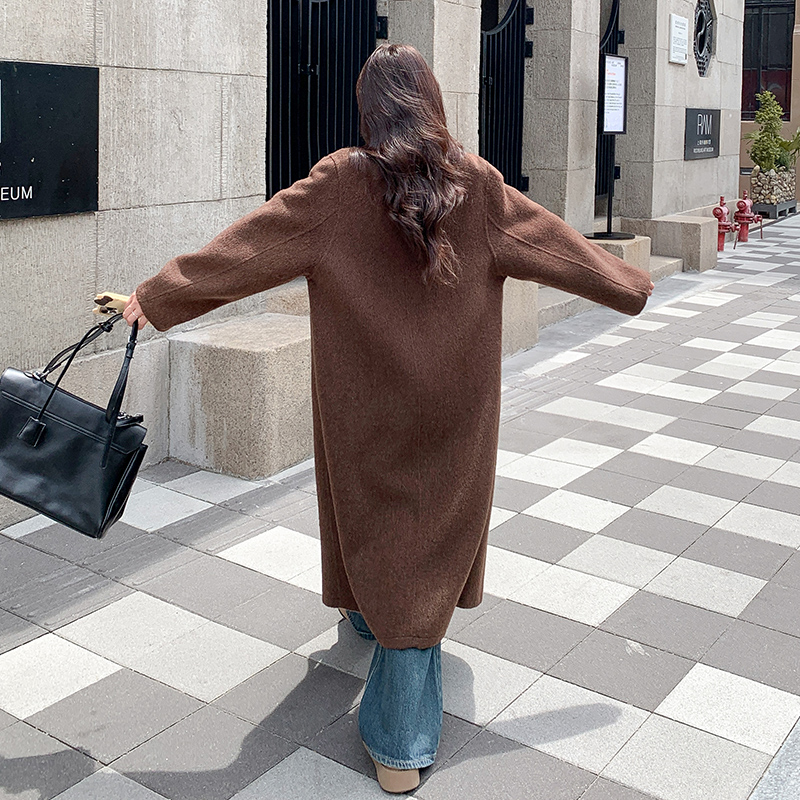 咖色西装领双面羊绒大衣女秋冬2025新款高级感炸街长款毛呢厚外套,女装毛呢外套,2C292