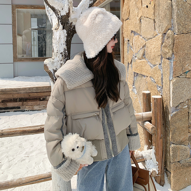 羊羔毛拼接羽绒服女冬季新款90白鸭绒小个子流行爆款加厚短外套图片