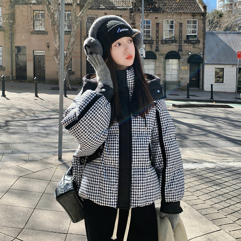 【现货】冬装 黑白亮片格子90白鸭绒羽绒服2C056-3106-P285控428图片