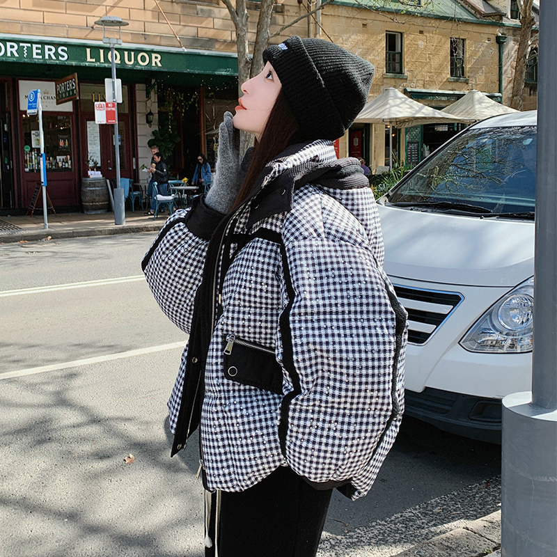【现货】冬装 黑白亮片格子90白鸭绒羽绒服2C056-3106-P285控428图片