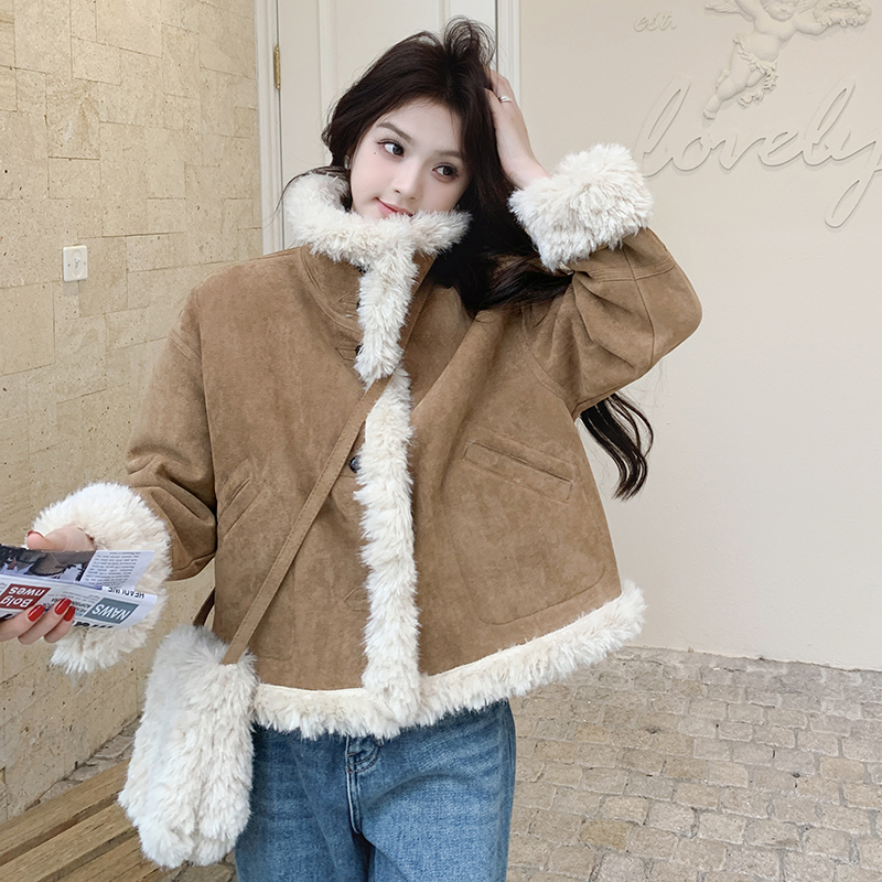 现货新款皮毛一体短外套（带包包）2D035-HW98P205K308,女装短外套,2D035