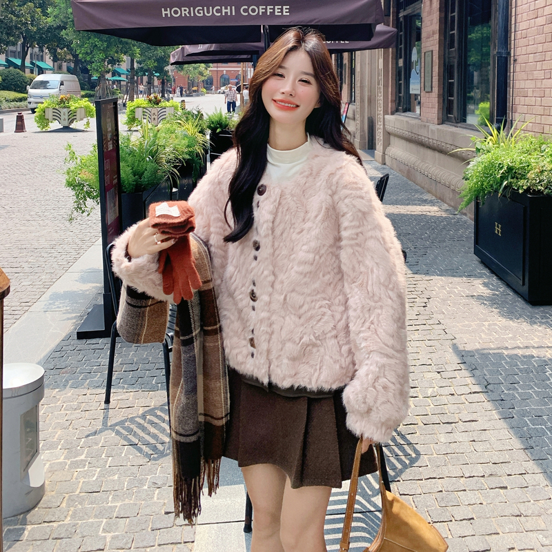 法式气质小香风外套女2025秋冬季新款百搭休闲短款摇粒绒皮毛一体,女装短外套,2C217