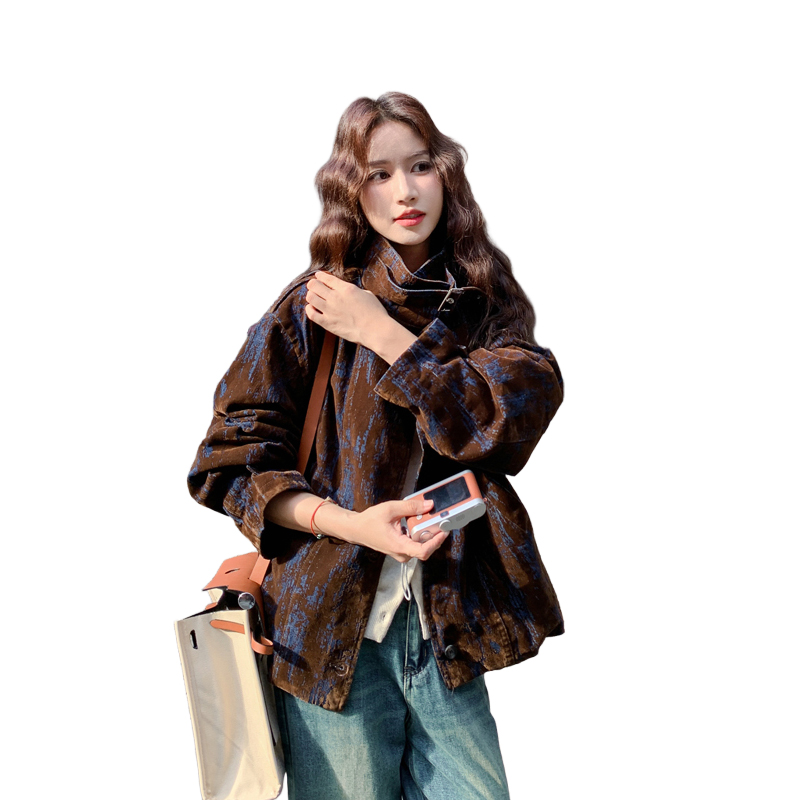撞色植绒牛仔休闲外套女春秋2025新款小个子独特超好看高级感上衣,女装短外套,2C278