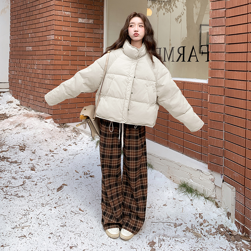 韩系chic粉色立领短款羽绒服女冬超火好看高级小众白鸭绒加厚外套,女装短外套,2C280
