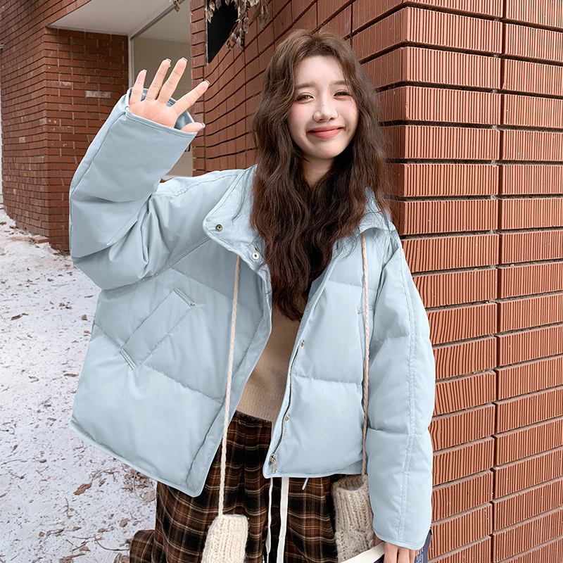 韩系chic粉色立领短款羽绒服女冬超火好看高级小众白鸭绒加厚外套,女装短外套,2C280