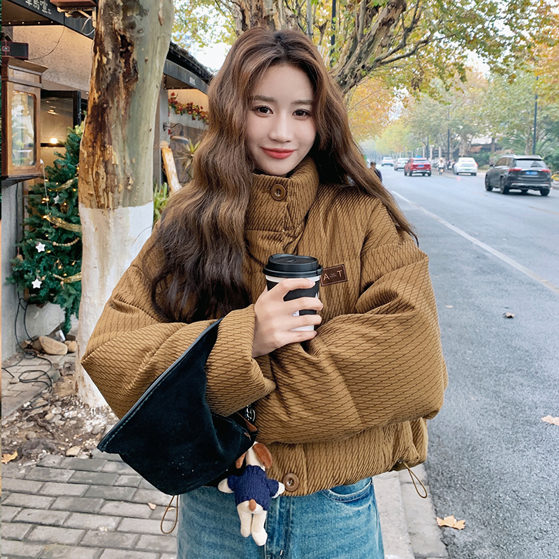美拉德咖色立领短款羽绒服女冬季超火好看高级小众加厚面包服外套,女装短外套,2C280