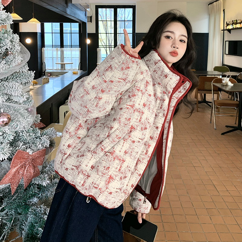 独特设计感印花立领短款羽绒服女冬超火好看高级小众加厚保暖外套,女装短外套,2C280