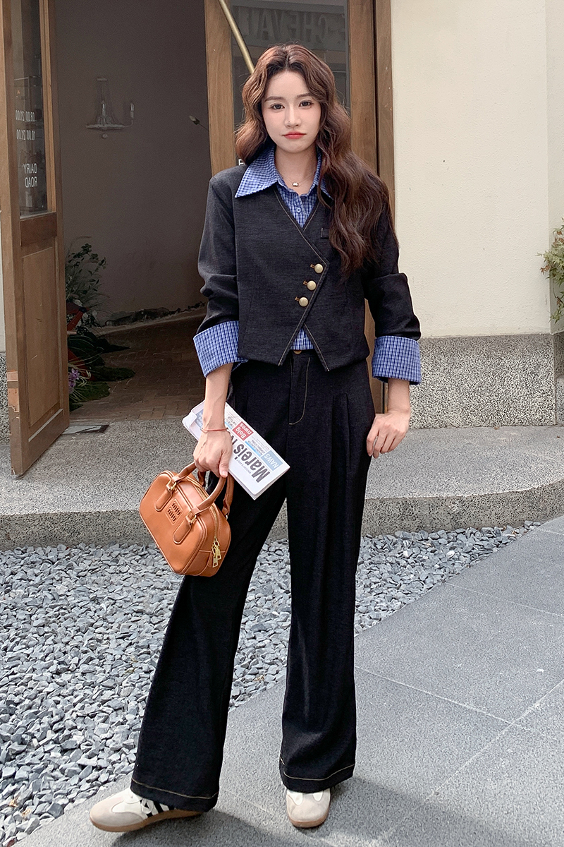 高级感气质拼接西装休闲裤套装女春秋2025新款两件套超火爆款ootd图片