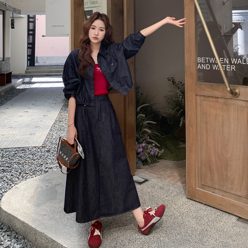 可盐可甜复古夹克外套半身裙套装女春秋新款韩版学院风显瘦两件套图片