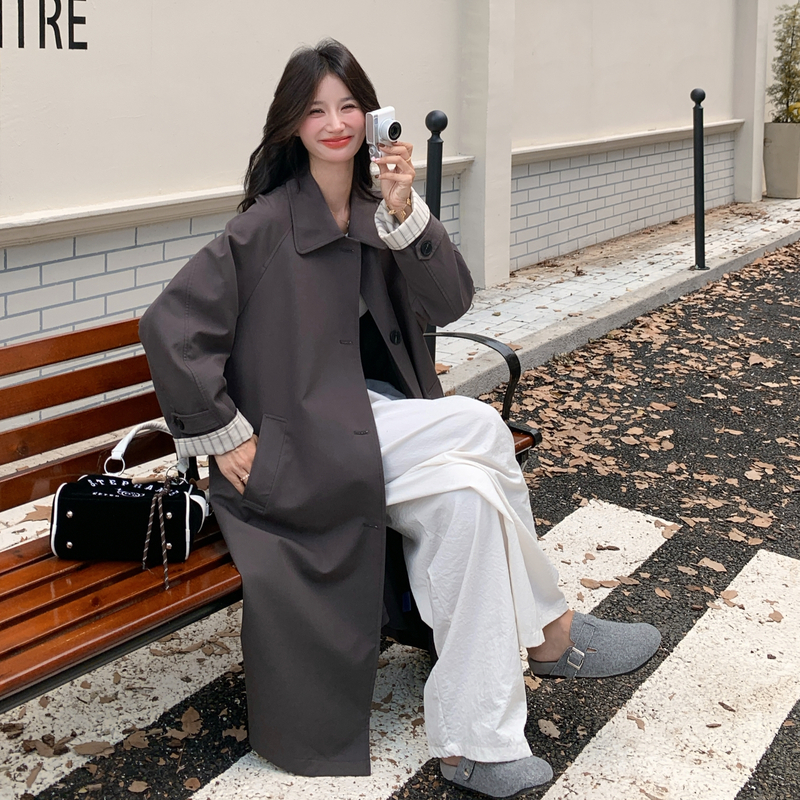 减龄休闲长款灰色风衣外套女春秋2025新款显瘦英伦风大衣流行爆款,女装风衣,2D013
