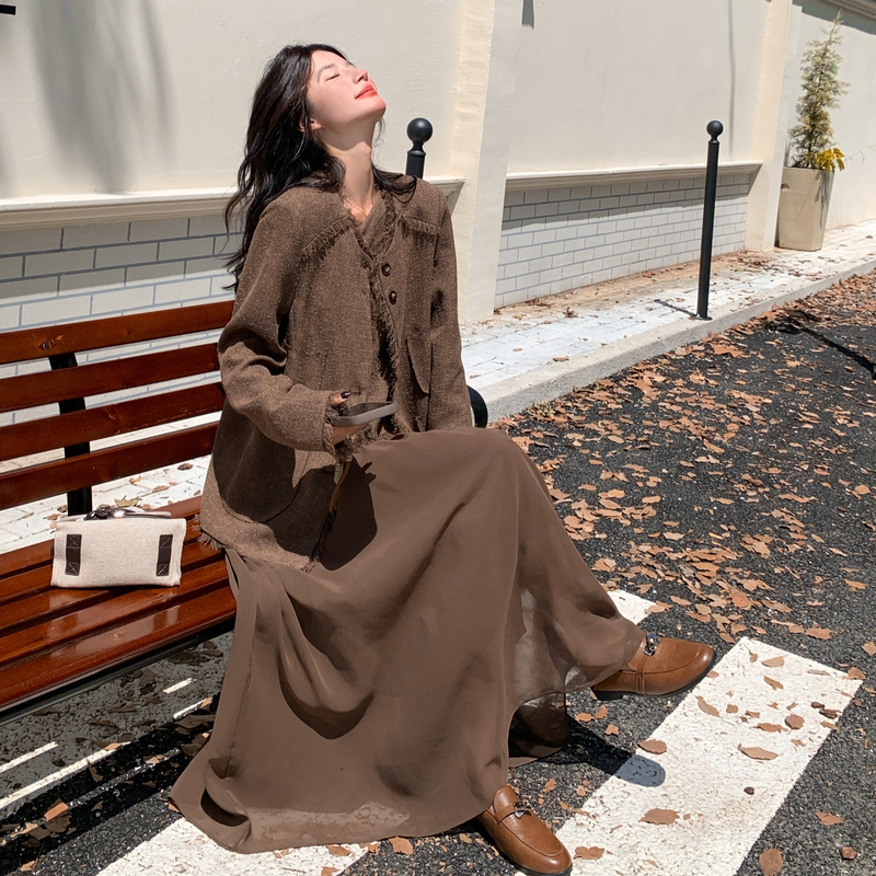 法式复古小香风外套吊带连衣裙两件套女2025秋季新款优雅气质拼接图片