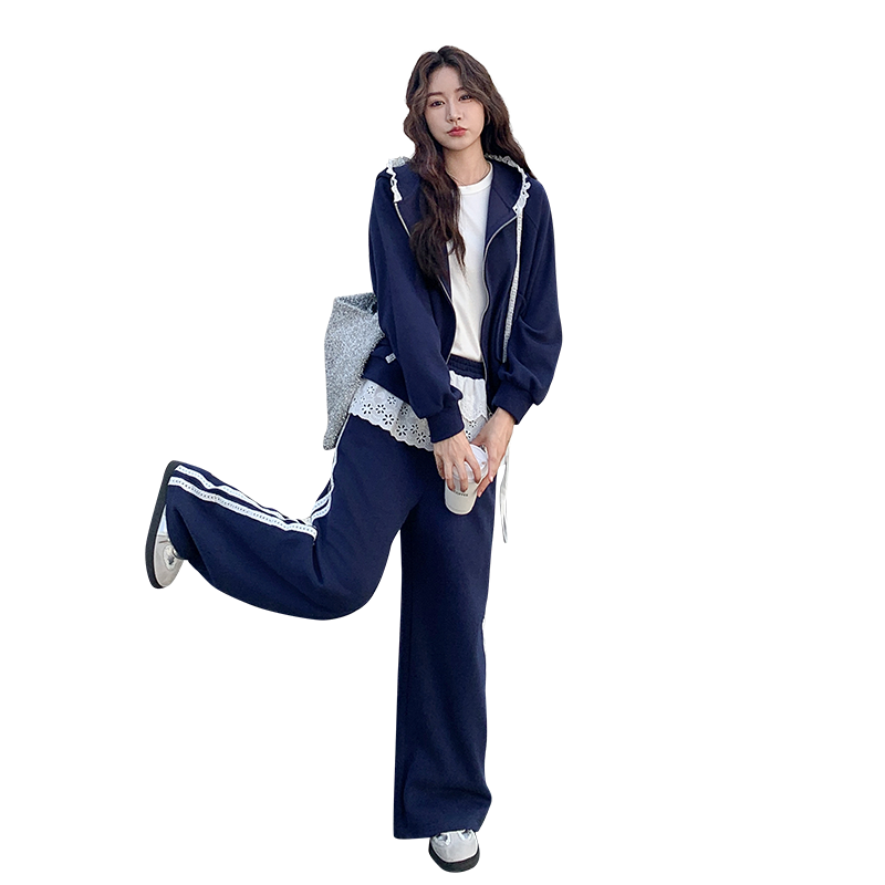 春秋新款韩系学院风花边拼接休闲开衫卫衣套装P200K328,女装套装/套裙,2C219
