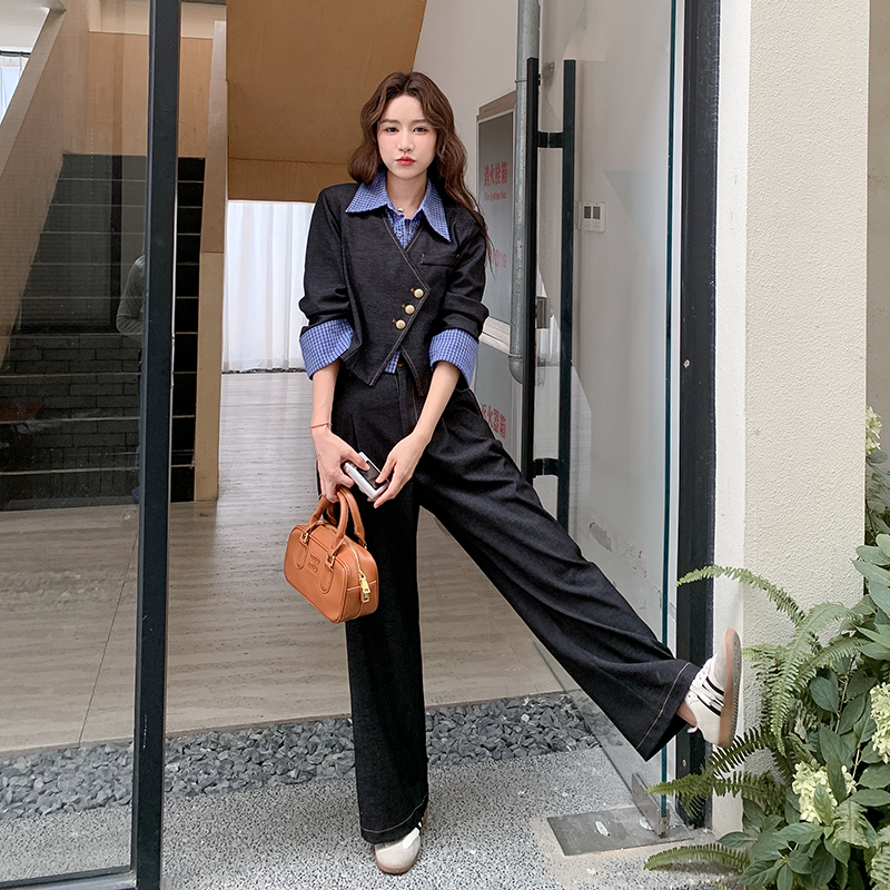 高级感气质拼接西装休闲裤套装女春秋2025新款两件套超火爆款ootd图片