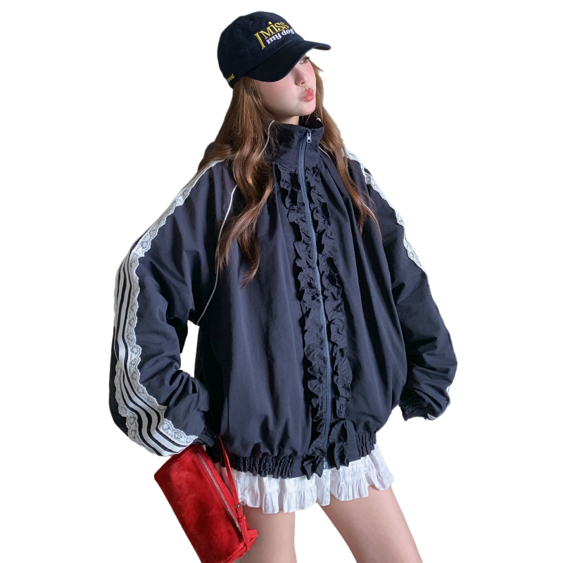 木耳边拼接撞色宽松外套2C259-9970-P165-K248,女装短外套,2C259