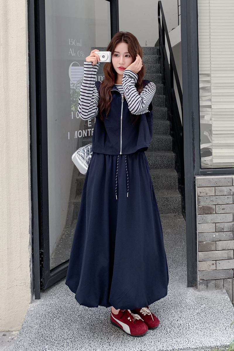 【现货】新款 针织条纹+马甲+半身裙三件套2C056-7051-P185控268图片