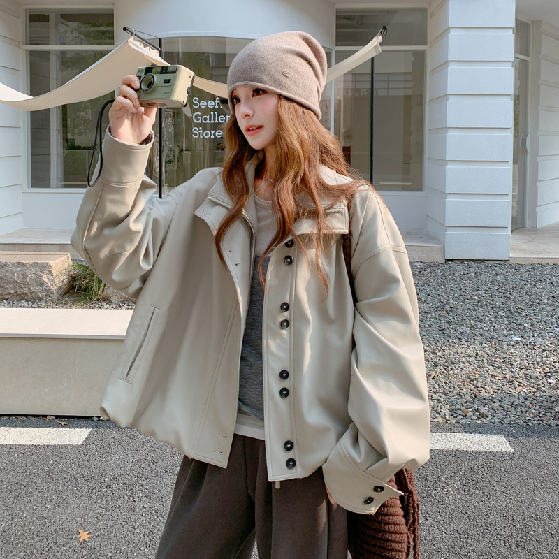 【新品】花苞型工装通勤皮衣外套多色2C105-Q512-P170-K258,女装皮衣,2C105