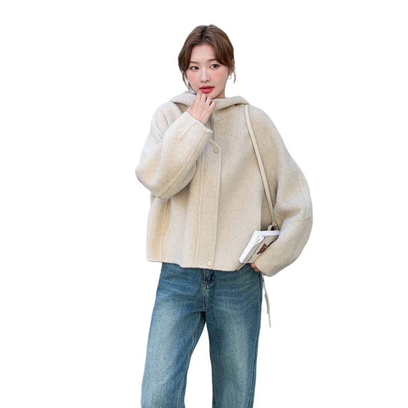 双面羊毛呢大衣短款夹克1C045-H309P255K378,女装毛呢外套,红龙果