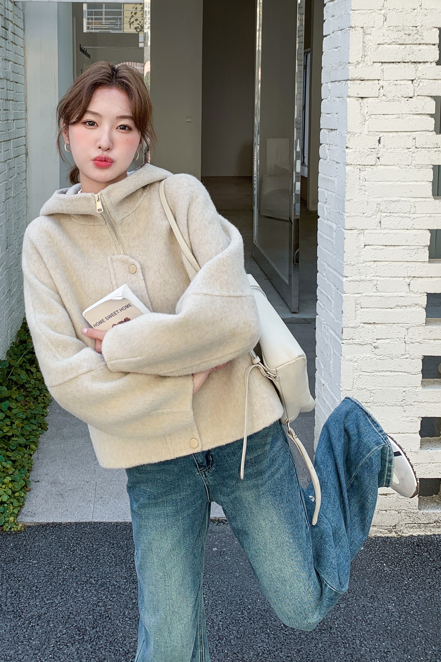 双面羊毛呢大衣短款夹克1C045-H309P255K378,女装毛呢外套,红龙果