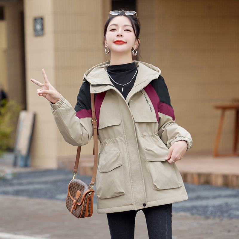 现货2025冬装新款时尚修身派克服中长款加绒保暖外套百搭小个子,女装派克服,唯婧