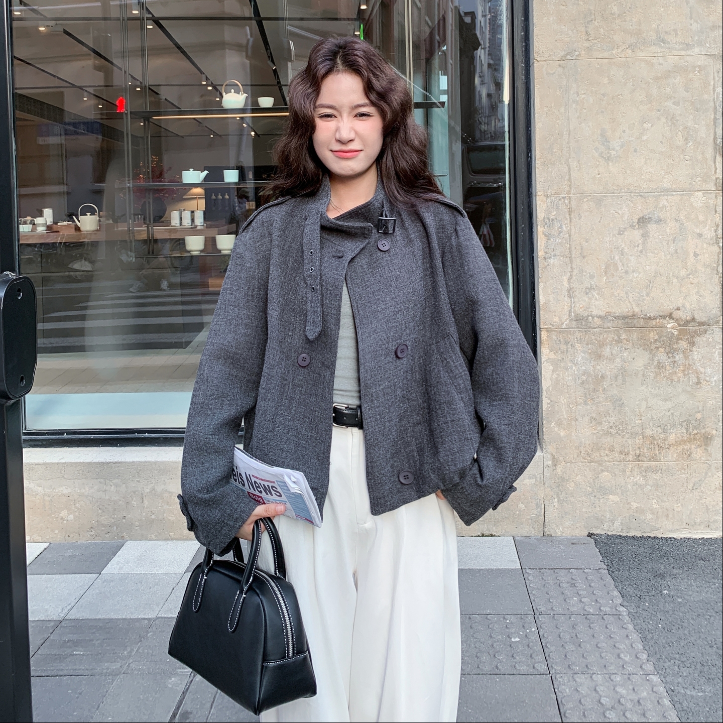 深灰色双面呢羊毛外套女秋冬2025新款小个子流行爆款巨好看呢大衣,女装短外套,2C050
