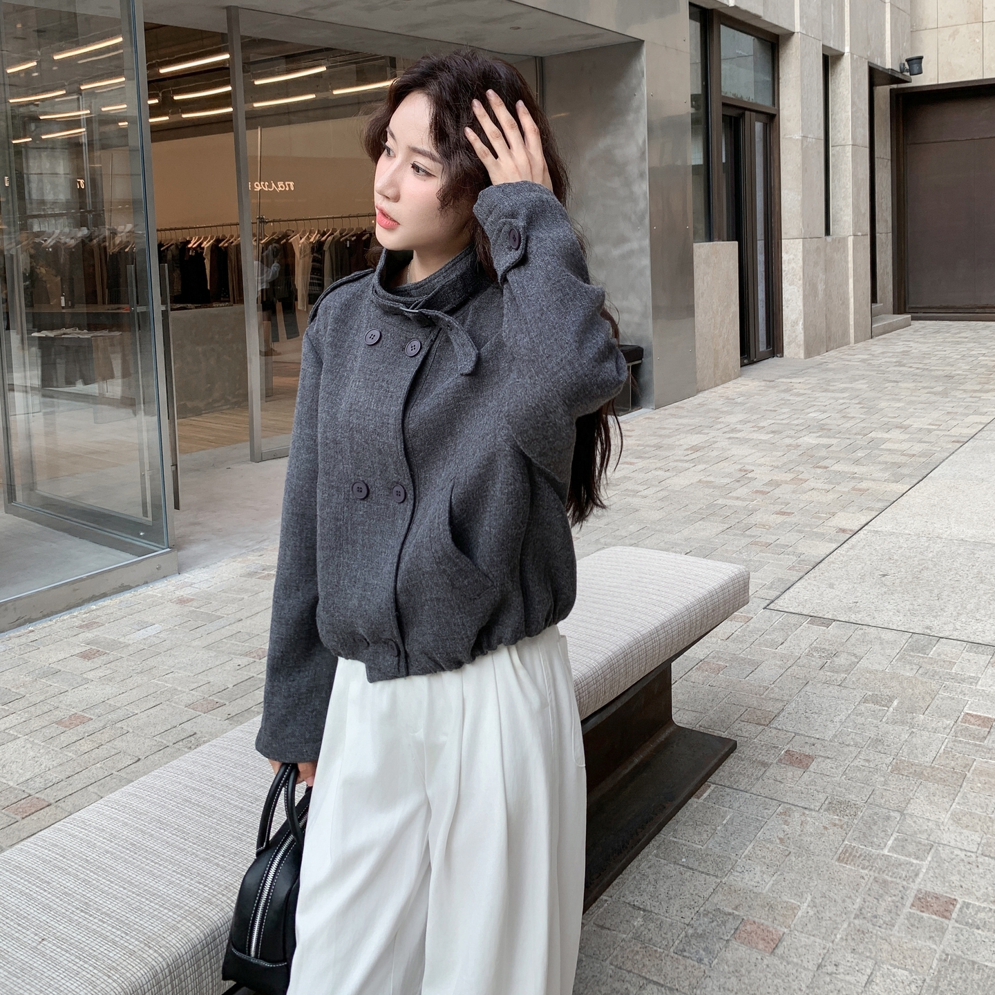 深灰色双面呢羊毛外套女秋冬2025新款小个子流行爆款巨好看呢大衣,女装短外套,2C050