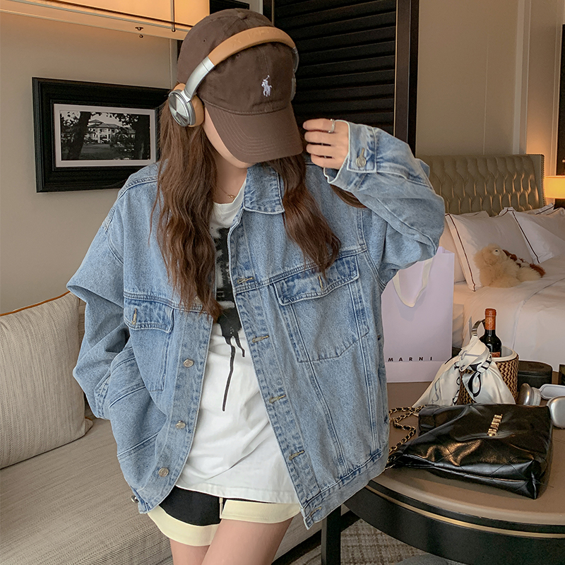 韩版时尚休闲高级感牛仔外套女2025春秋新款宽松显瘦做旧水洗上衣,女装短外套,2B220