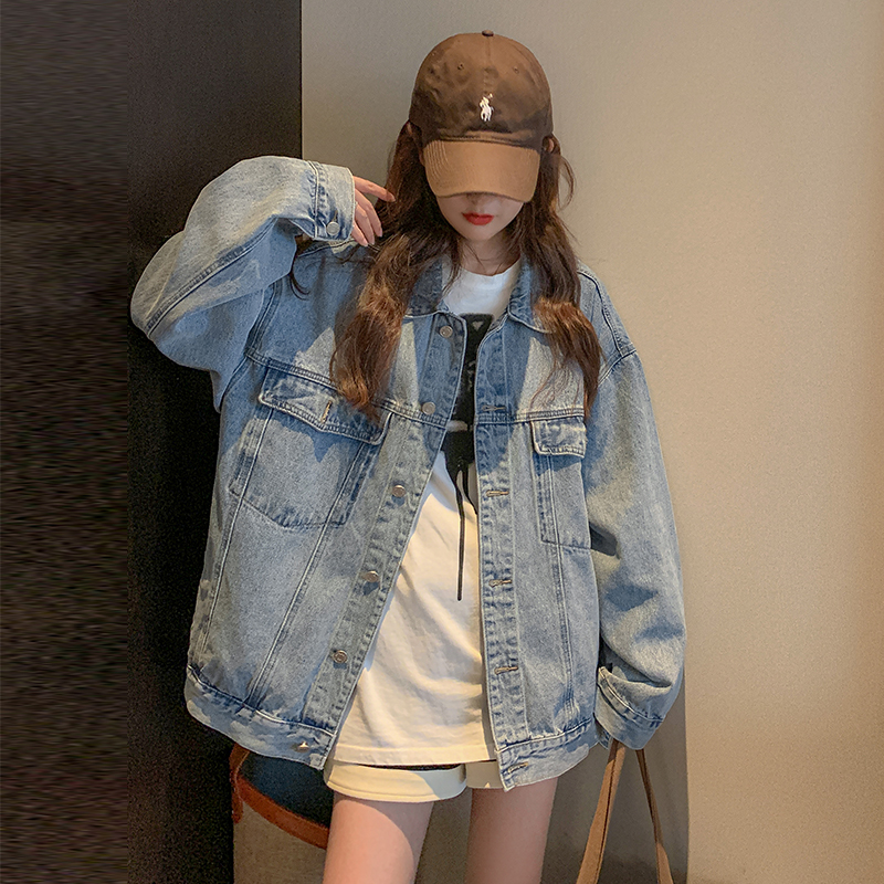 韩版时尚休闲高级感牛仔外套女2025春秋新款宽松显瘦做旧水洗上衣,女装短外套,2B220