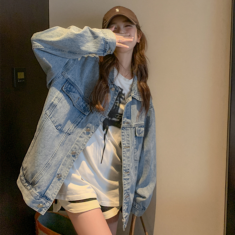 韩版时尚休闲高级感牛仔外套女2025春秋新款宽松显瘦做旧水洗上衣,女装短外套,2B220