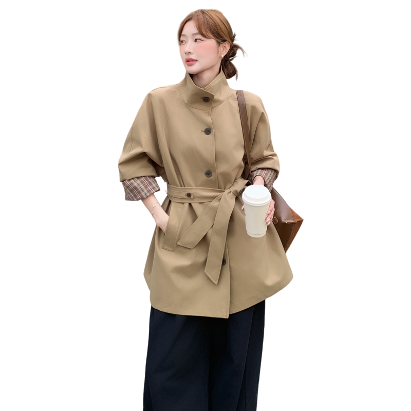 减龄复古格纹拼接咖色风衣外套女春秋2025新款显瘦巨好看流行大衣,女装风衣,2C012