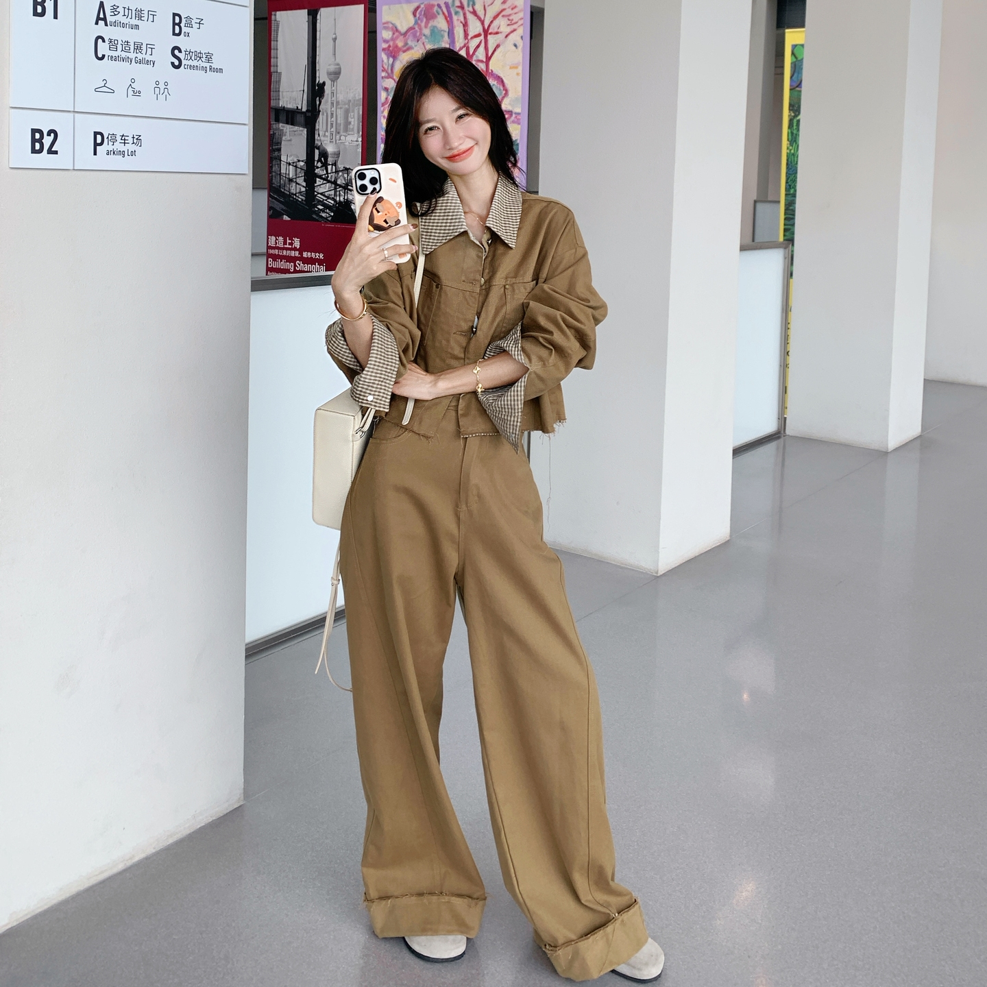 新款！大量！格子拼接工装阔腿裤两件套2C133-8975-P195-K268,女装套装/套裙,2C133