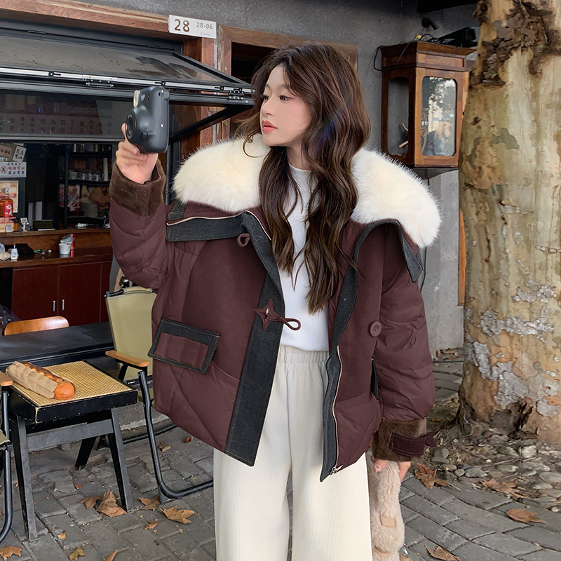 2025年冬季拼接大毛领休闲羽绒服,女装羽绒服,2C230