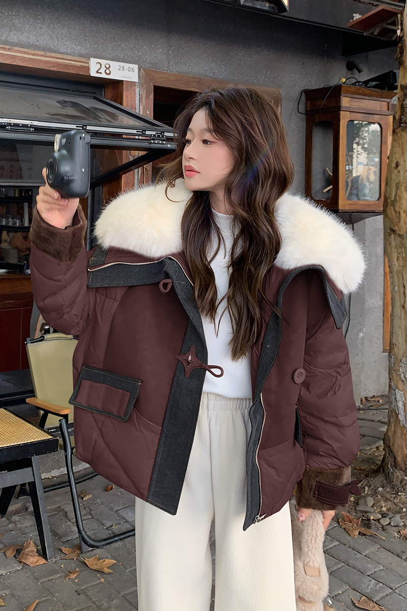 2025年冬季拼接大毛领休闲羽绒服,女装羽绒服,2C230