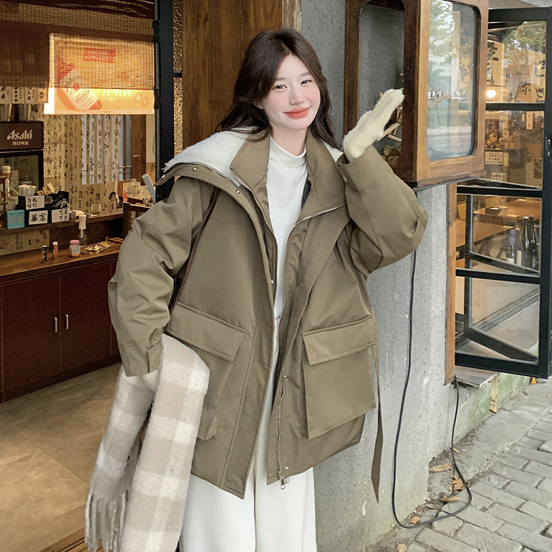2025年冬季休闲风女配腰带加厚保暖派客服,女装派克服,2C230