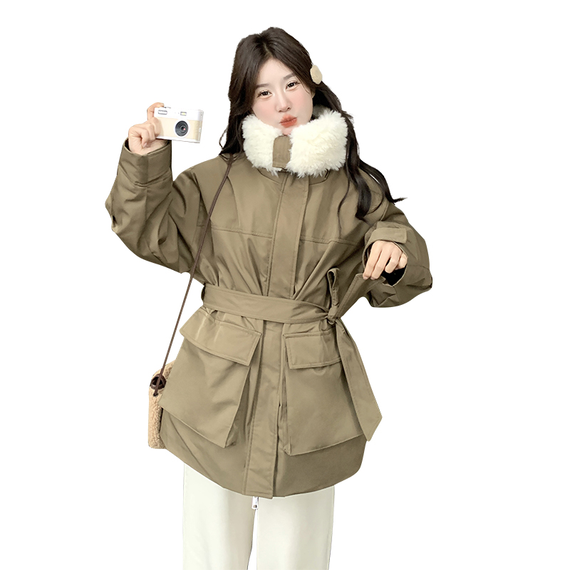 2025年冬季休闲风女配腰带加厚保暖派客服,女装派克服,2C230