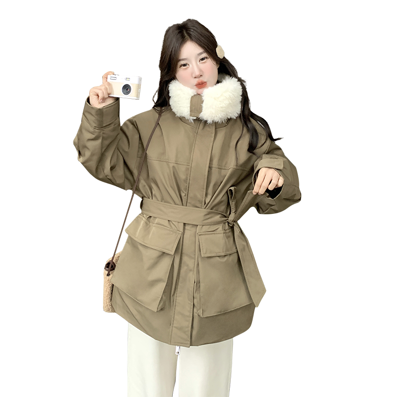 2025年冬季休闲风女配腰带加厚保暖派客服,女装派克服,2C230