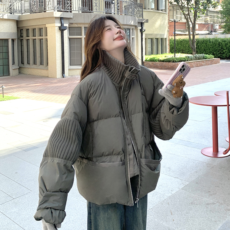 灰色针织拼接羽绒服女2025年冬季新款设计感小众流行90白鸭绒外套图片