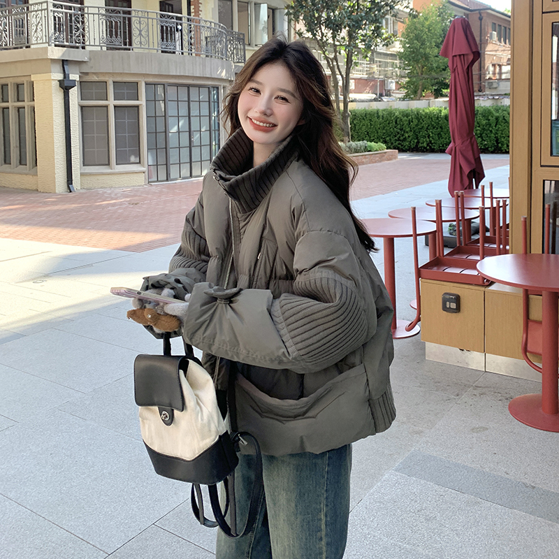 灰色针织拼接羽绒服女2025年冬季新款设计感小众流行90白鸭绒外套图片