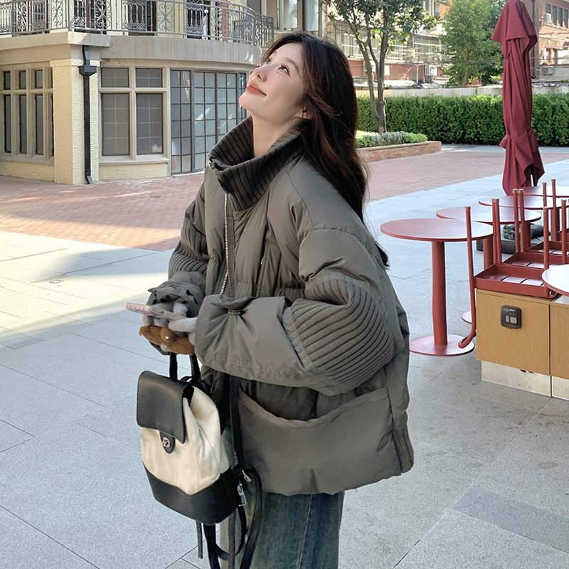 灰色针织拼接羽绒服女2025年冬季新款设计感小众流行90白鸭绒外套图片