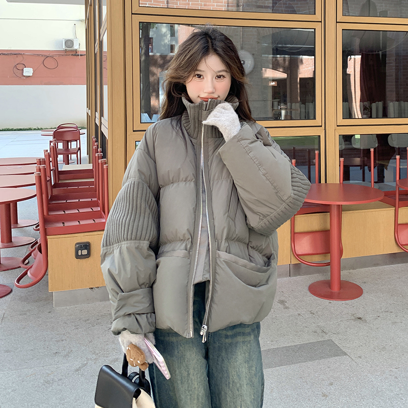 灰色针织拼接羽绒服女2025年冬季新款设计感小众流行90白鸭绒外套图片