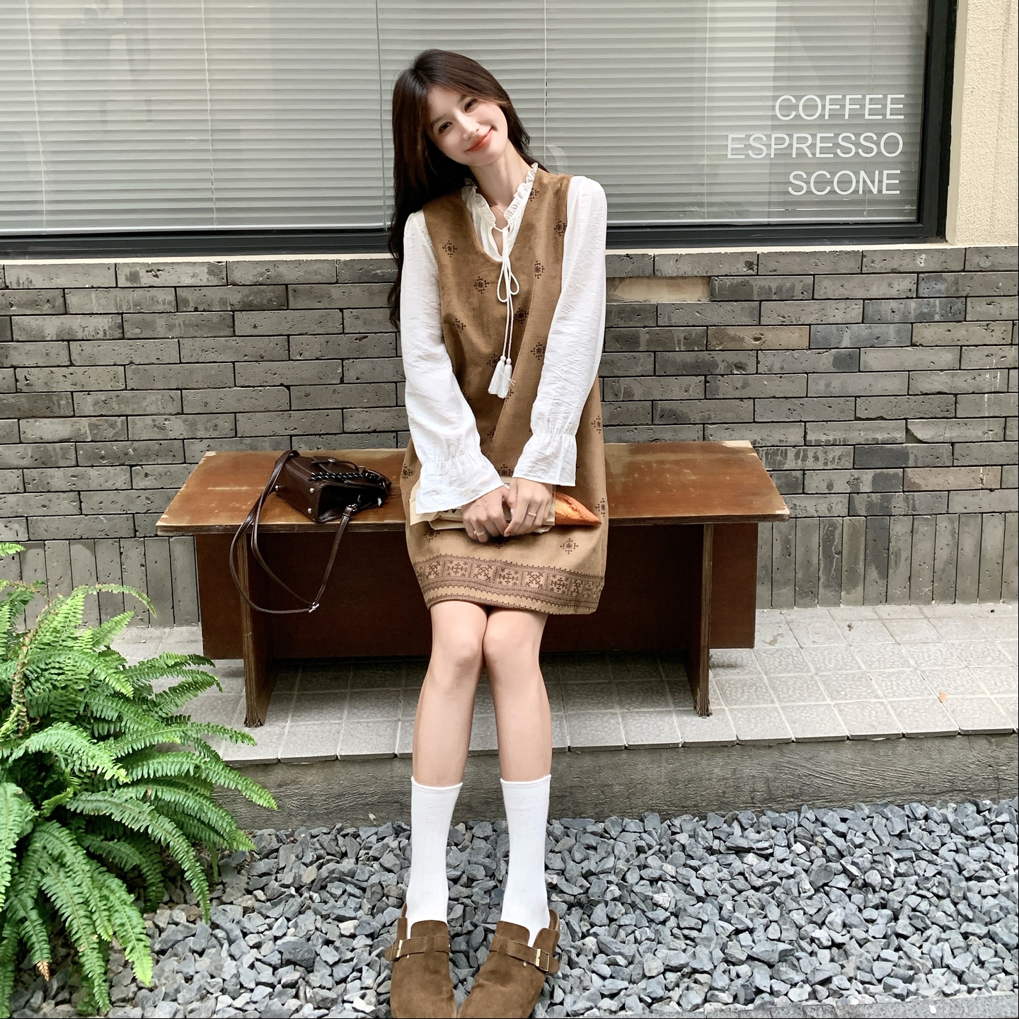 温柔系印花背心裙套装女秋一整套穿搭法式高级感衬衫两件套连衣裙图片