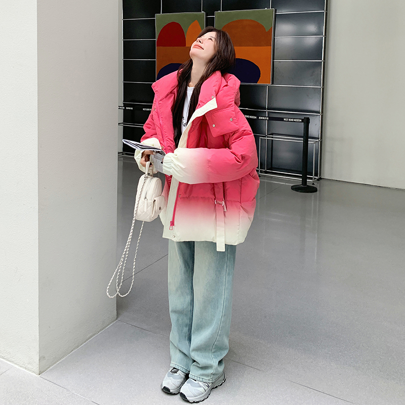 玫粉色渐变90白鸭绒羽绒服女冬季2025新款减龄加厚白鸭绒保暖外套图片