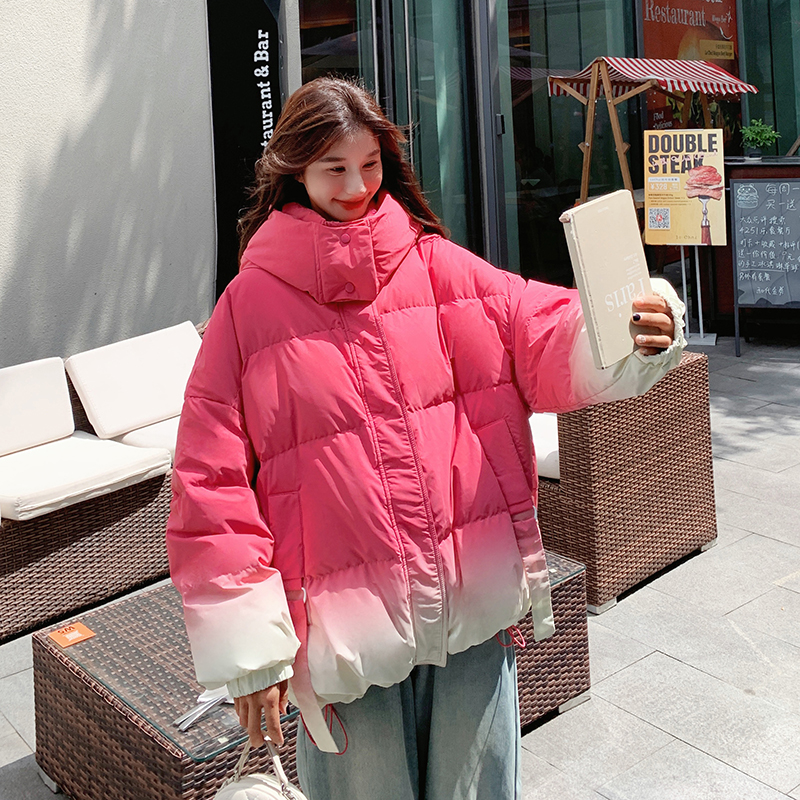 玫粉色渐变90白鸭绒羽绒服女冬季2025新款减龄加厚白鸭绒保暖外套图片
