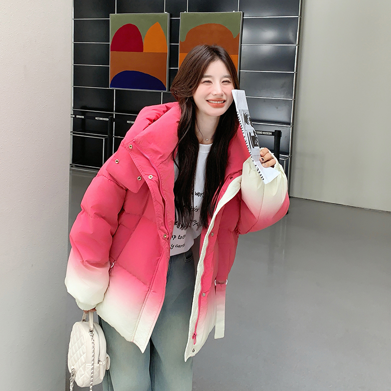 玫粉色渐变90白鸭绒羽绒服女冬季2025新款减龄加厚白鸭绒保暖外套图片