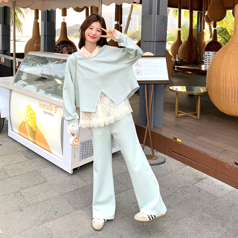 慵懒风设计感休闲蕾丝卫衣套装女潮流减龄2025秋新款阔腿裤三件套图片