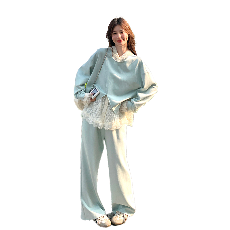 慵懒风设计感休闲蕾丝卫衣套装女潮流减龄2025秋新款阔腿裤三件套图片