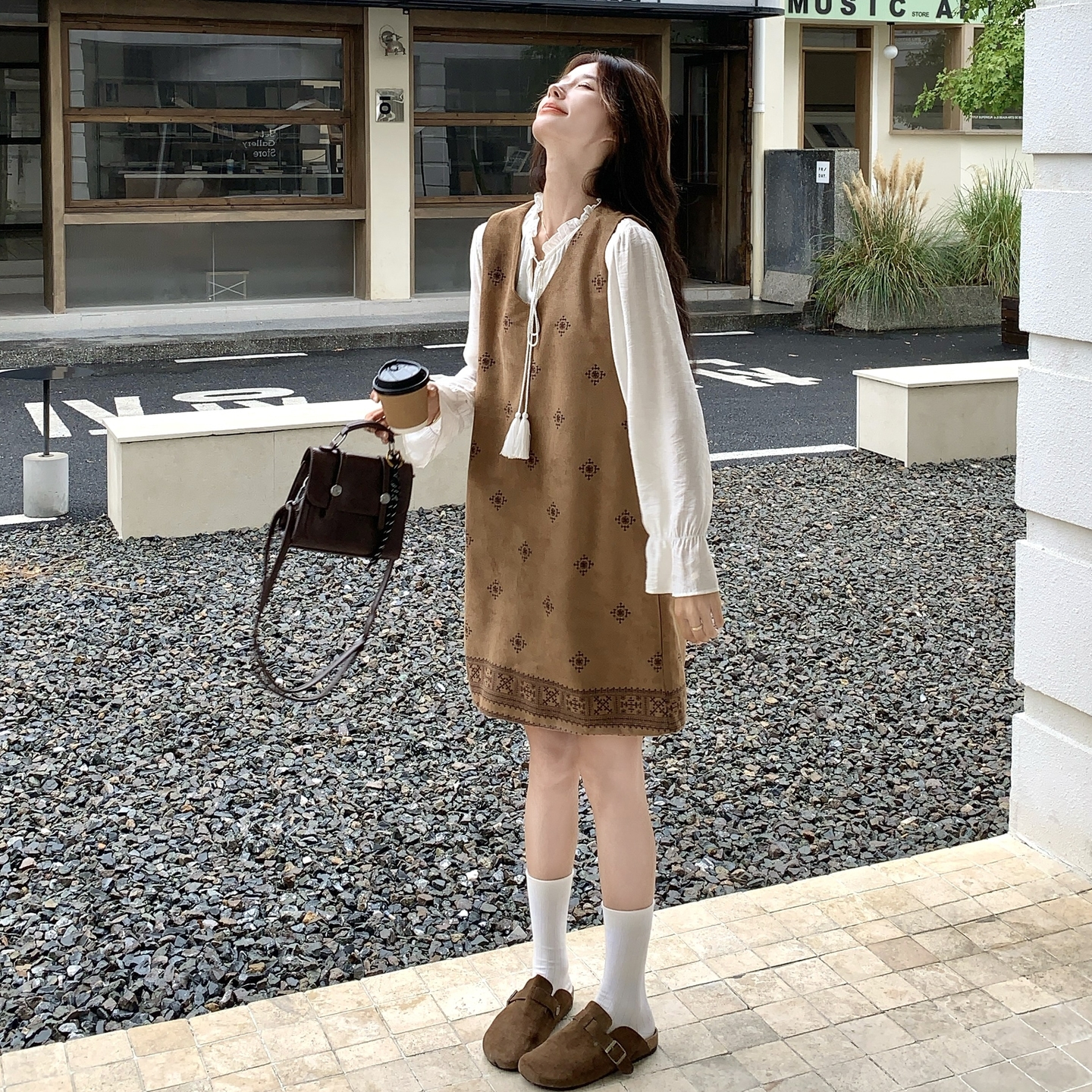 法式减龄衬衫碎花背心连衣裙套装女春秋2025新款小个子爆款高级感图片